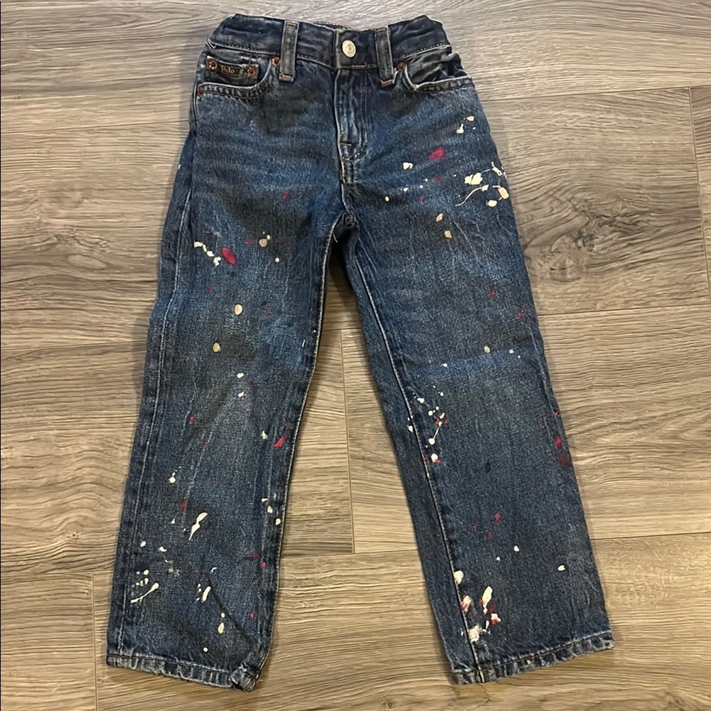 Polo by Ralph Lauren Blue and Red Paint-Splattered Jeans